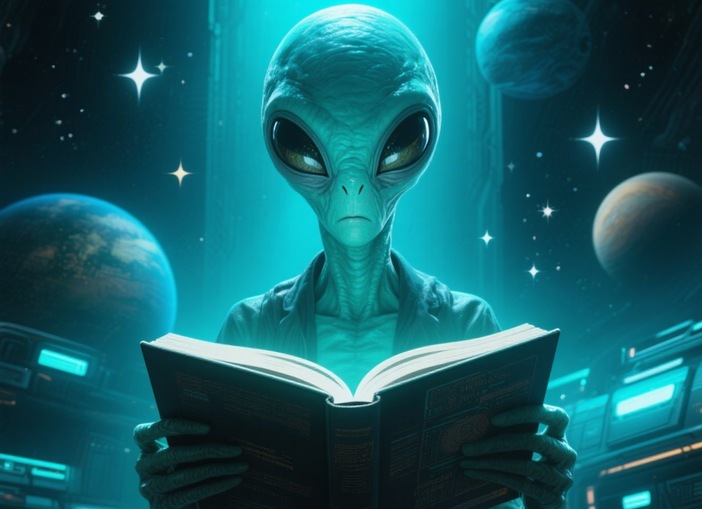 本を読んでいる宇宙人